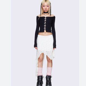 Minga London Y2K Audrey Lace Boho Grunge Goth Edgy Asymmetrical Skirt White M